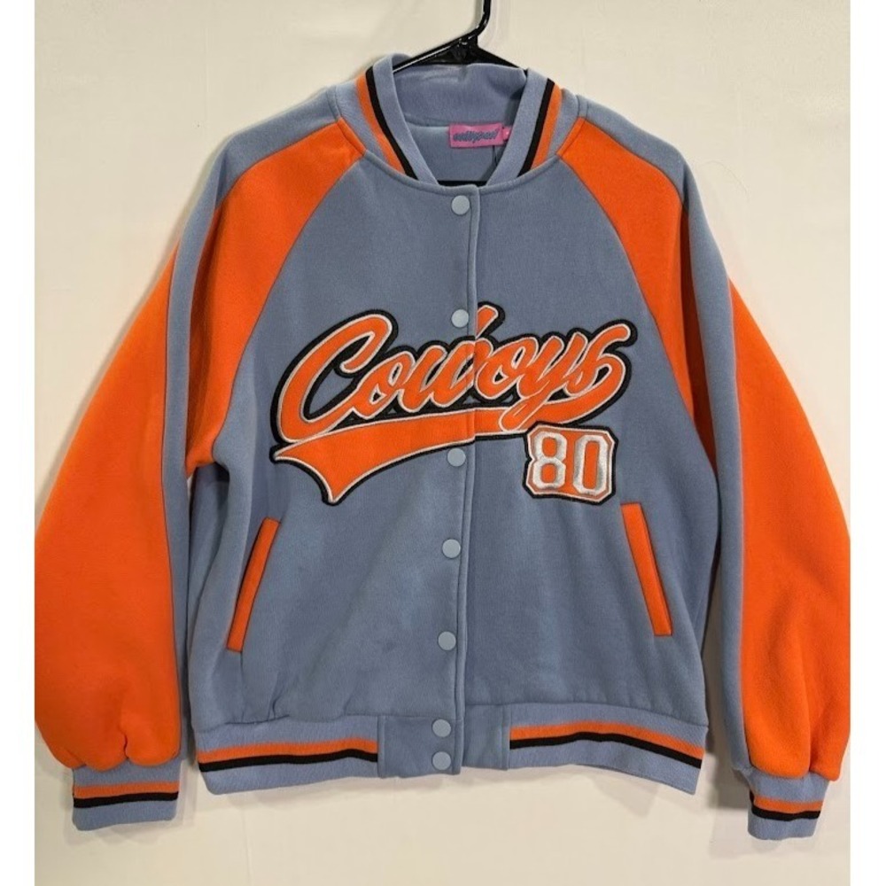 Edikted Cowboys 80 Varsity Jacket Blue Orange Small Retro Bomber Streetwear